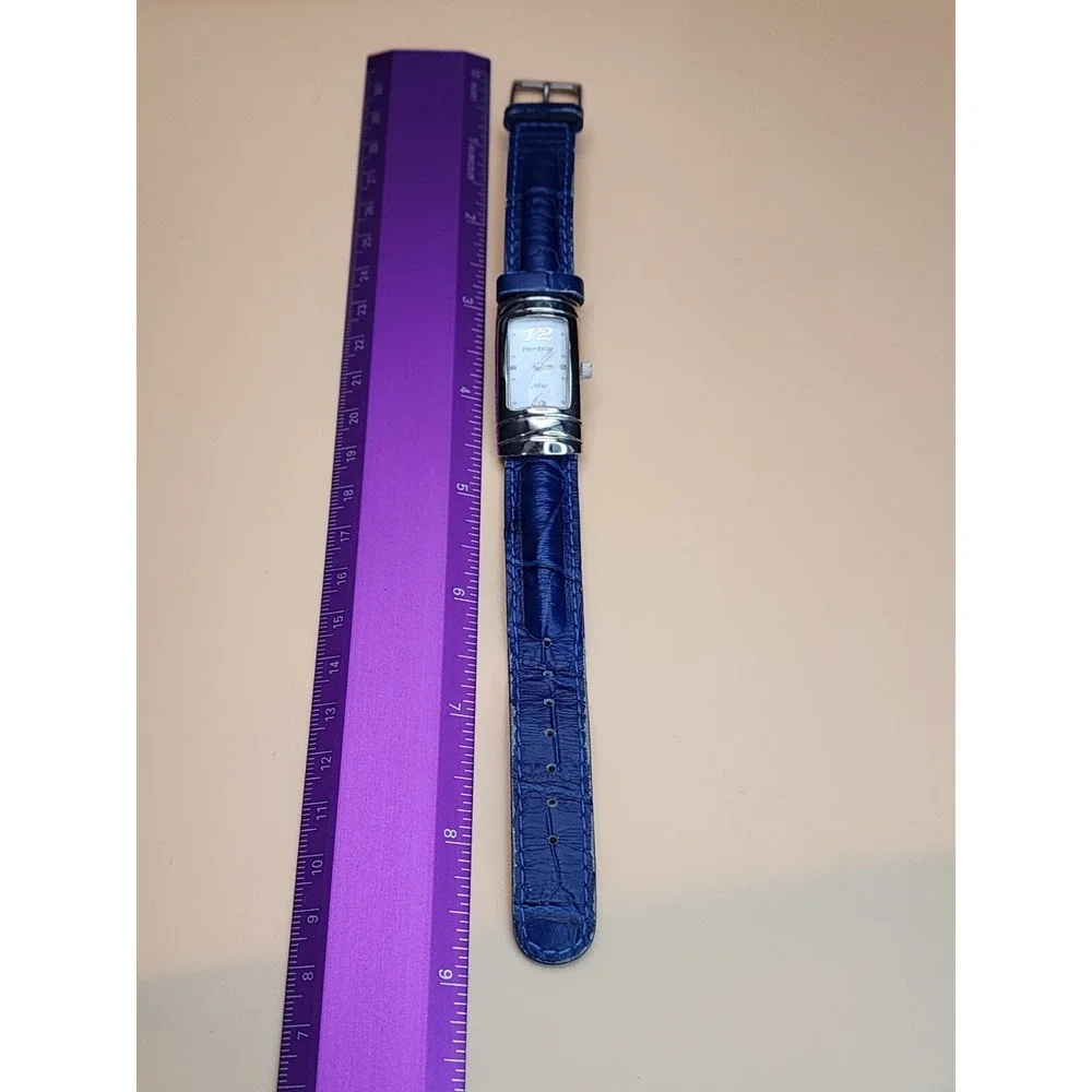 ARMITRON NOW Watch Silver Tone Rectangle Dial Blue Band New Battery FREE $HIP!!